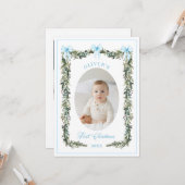 Elegante jongen eerste kerstfotokaart kaart (Voorkant / Achterkant in situ)