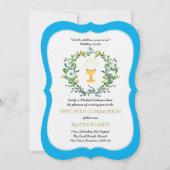 Elegante jongens blauwe bloemen eerste heilige com kaart (Voorkant)