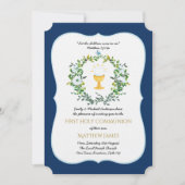 Elegante jongens marineblauwe bloemen eerste commu kaart (Voorkant)