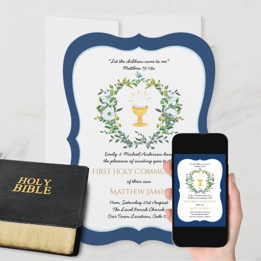 Elegante jongens marineblouse met bloemen eerste h kaart