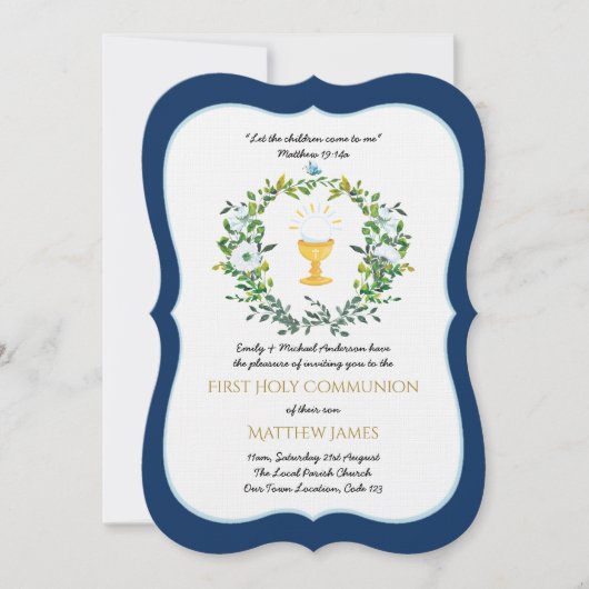 Elegante jongens marineblouse met bloemen eerste h kaart (Voorkant)