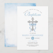 Elegante jongensdoop blauwe strik zilveren kruis g kaart (Voorkant / Achterkant)