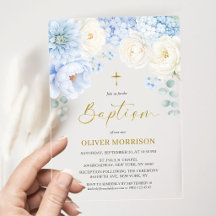 Elegante Jongensdoop Gouden Kruis Stofblauw Bloem