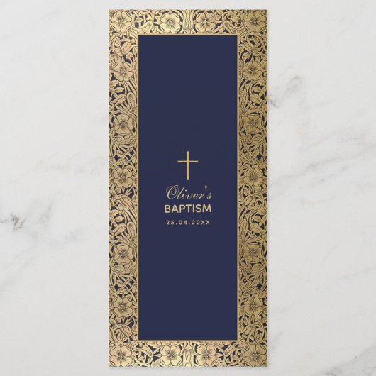 Elegante Jongensdoop Navy Blue Gold Rozen Menu (Achterkant)