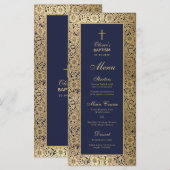 Elegante Jongensdoop Navy Blue Gold Rozen Menu (Voorkant / Achterkant)