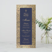 Elegante Jongensdoop Navy Blue Gold Rozen Menu (Staand voorkant)