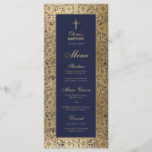 Elegante Jongensdoop Navy Blue Gold Rozen Menu (Voorkant)