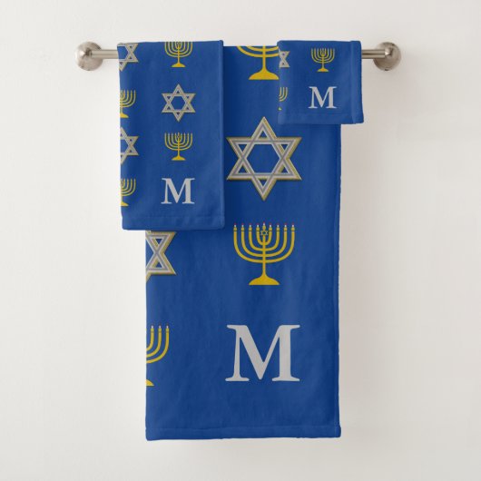 Elegante Joodse ster van David Menorah Monogram Bad Handdoek (Insitu)