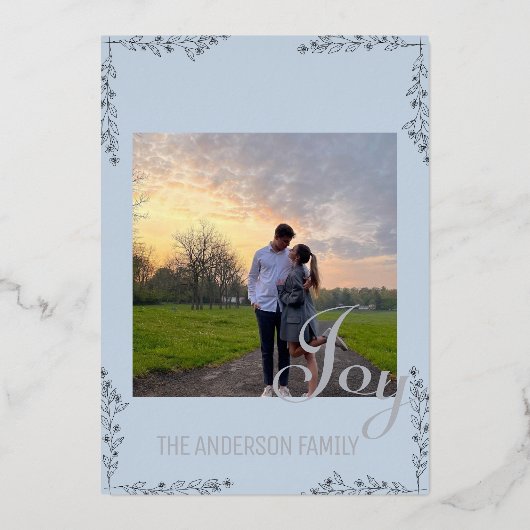 Elegante Joy Bloemen- en bladfolie Foto kaart (Voorkant)