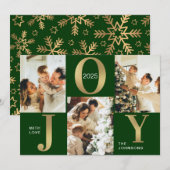 Elegante Joy Green Gold Fotocollage Kerstmis Feestdagenkaart (Voorkant / Achterkant)