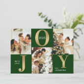 Elegante Joy Green Gold Fotocollage Kerstmis Feestdagenkaart (Staand voorkant)