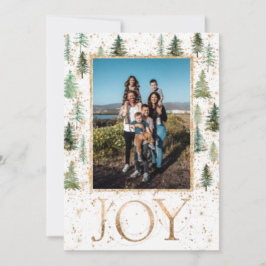 Elegante Joy Green Gold Holiday Photo Card Feestdagenkaart (Voorkant)