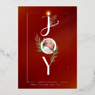 Elegante Joy Minimalistische Foto Kerst Botanisch Folie Feestdagenkaart