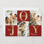 Elegante Joy Rood Goud Fotocollage Kerstmis Feestdagenkaart (Voorkant)
