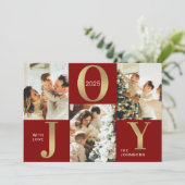 Elegante Joy Rood Goud Fotocollage Kerstmis Feestdagenkaart (Staand voorkant)