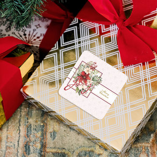 Elegante Joy Script Bloemboeket Vrolijk Kerstfeest Vierkante Sticker