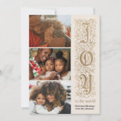 Elegante "Joy to the World" Multi-Photo Faux-Folie Feestdagenkaart (Voorkant)