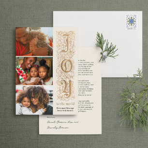Elegante "Joy to the World" Multi-Photo Faux-Folie Feestdagenkaart