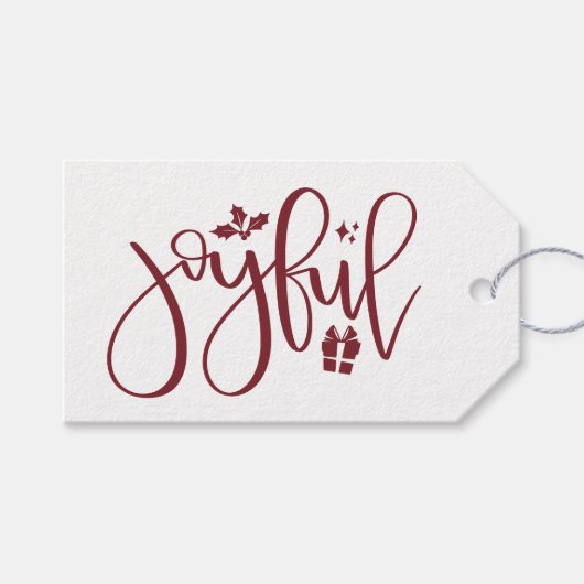 Elegante Joyful Bourgondische Script Vakantie Cadeaulabel (Voorkant (Horizontaal))