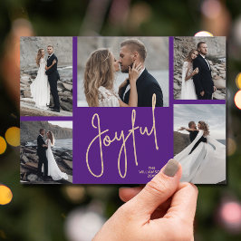 Elegante JOYFUL Multi Foto Paarse Kerst Feestdagenkaart