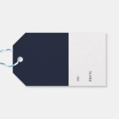 Elegante Joyful Navy Blue Script Vakantie Cadeaulabel (Achterkant Horizontaal)