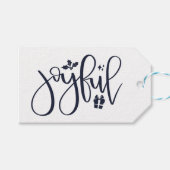 Elegante Joyful Navy Blue Script Vakantie Cadeaulabel (Voorkant (Horizontaal))