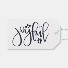 Elegante Joyful Navy Blue Script Vakantie Cadeaulabel