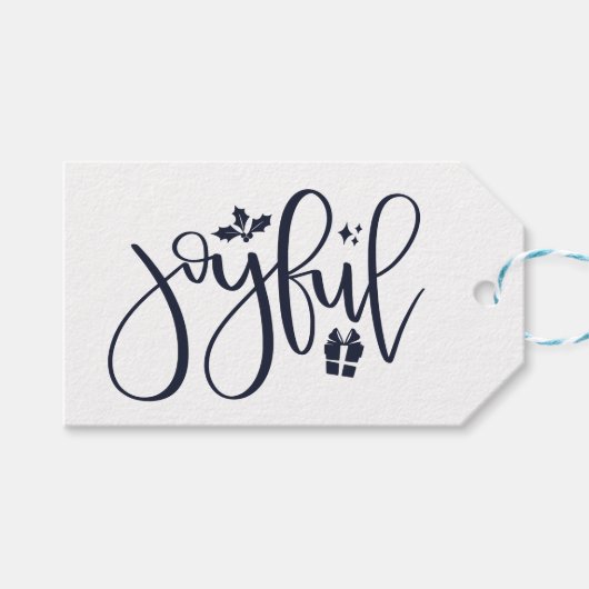 Elegante Joyful Navy Blue Script Vakantie Cadeaulabel (Voorkant (Horizontaal))