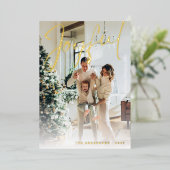 Elegante Joyvolle Scriptie Familie Foto Sneeuwvlok Folie Feestdagenkaart (Staand Voorkant)