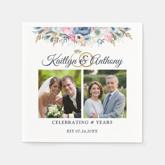 Elegante jubileum aquarel bloem 2 foto's servet (Voorkant)