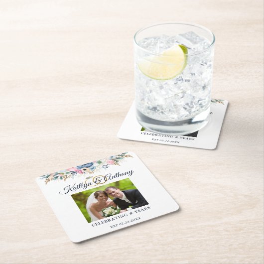 Elegante jubileum-aquarel bloem foto ringen kartonnen onderzetters (Insitu)