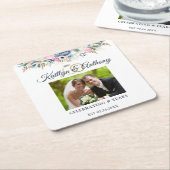 Elegante jubileum-aquarel bloem foto ringen kartonnen onderzetters (Schuin)