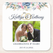 Elegante jubileum-aquarel bloem foto ringen kartonnen onderzetters (Voorkant)