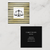 Elegante jurist zwart gouden folie gestreepte verf vierkante visitekaartje (Voorkant / Achterkant)