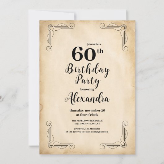  elegante jurk 60e verrassingsverjaardagsfeestje kaart (Achterkant)