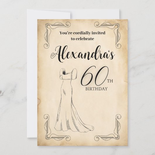  elegante jurk 60ste verjaardagsfeest kaart (Voorkant)