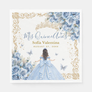 Elegante jurk babyblauw gouden Quinceanera-prinses Servet