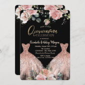 Elegante Jurk Chique Rozen Quinceanera Kaart (Voorkant / Achterkant)