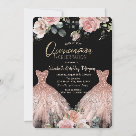 Elegante Jurk Chique Rozen Quinceanera Kaart (Voorkant)