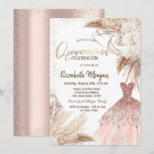 Elegante jurk, Confetti Boho Flowers Quinceañera Kaart (Voorkant / Achterkant)