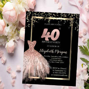 Elegante jurk, confetti roze goud 40e verjaardag kaart