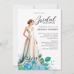 Elegante jurk illustratie met bruids douche kaart