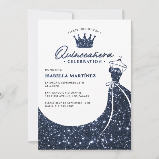 Elegante jurk & kroon Quinceañera verjaardagsfeest Kaart (Voorkant)