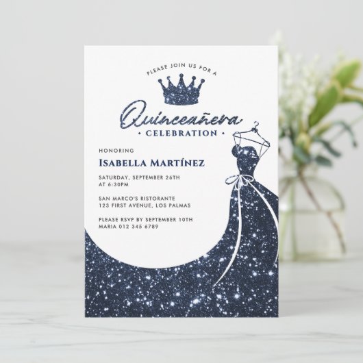 Elegante jurk & kroon Quinceañera verjaardagsfeest Kaart