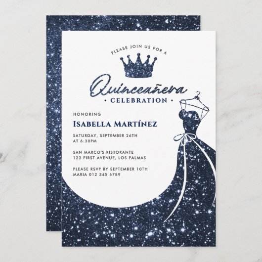 Elegante jurk & kroon Quinceañera verjaardagsfeest Kaart (Voorkant / Achterkant)