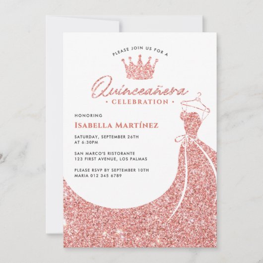 Elegante jurk & kroon Quinceañera verjaardagsfeest Kaart (Voorkant)