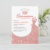 Elegante jurk & kroon Quinceañera verjaardagsfeest Kaart (Staand voorkant)