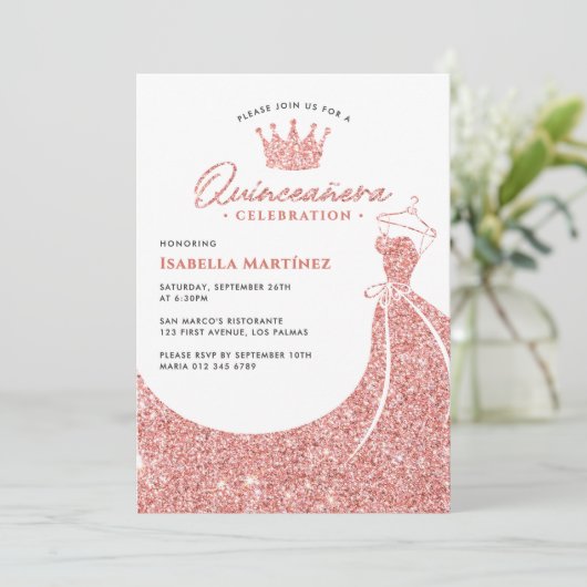 Elegante jurk & kroon Quinceañera verjaardagsfeest Kaart (Staand voorkant)