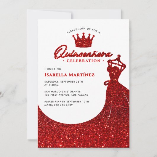 Elegante jurk & kroon Quinceañera verjaardagsfeest Kaart (Voorkant)