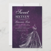 Elegante jurk Paarse Sweet Sixteen 16 Verjaardag Kaart (Voorkant)